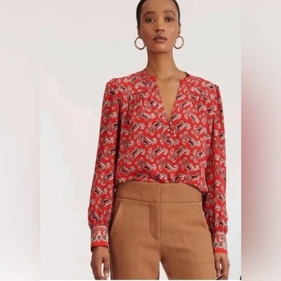 Veronica Beard Abbie Paisley Silk Blouse 2 - Picture 2 of 9